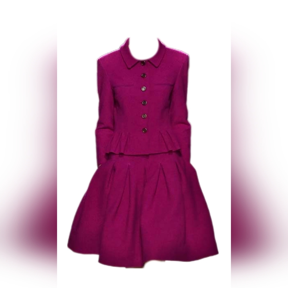 □$5,200 OSCAR DE LA RENTA PURPLE ICONIC SOFT WOOL JACKET SKIRT SUIT US 12 - Picture 5 of 14